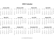 2010 Calendar on one page (horizontal) calendar