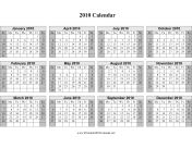 2010 on one page (horizontal, shaded weekends) calendar