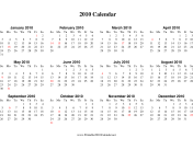 2010 Calendar on one page (horizontal, holidays in red) calendar
