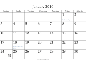 January 2010 Calendar calendar
