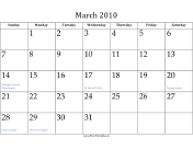 March 2010 Calendar calendar