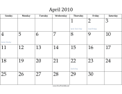 April 2010 Calendar calendar