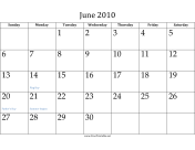 June 2010 Calendar calendar