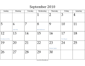 September 2010 Calendar calendar
