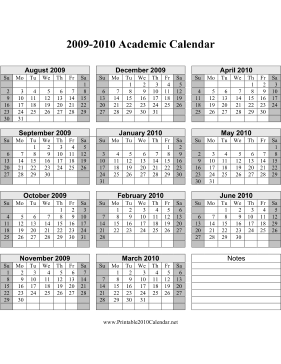 2009-2010 Academic Calendar Calendar