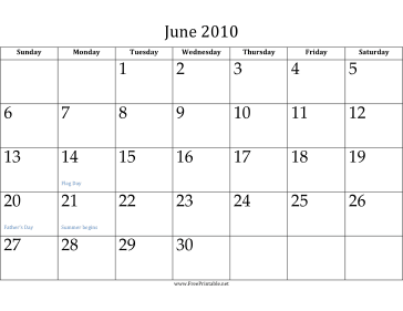 June 2010 Calendar Calendar