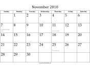 November 2010 Calendar calendar