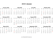 2010 Calendar (horizontal, descending, holidays in red) calendar