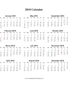 2010 Calendar (vertical, descending, holidays in red) calendar