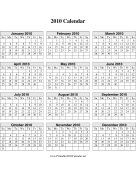 2010 Calendar on one page (vertical) calendar