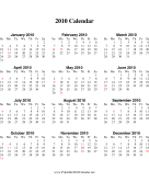 2010 Calendar on one page (vertical, holidays in red) calendar